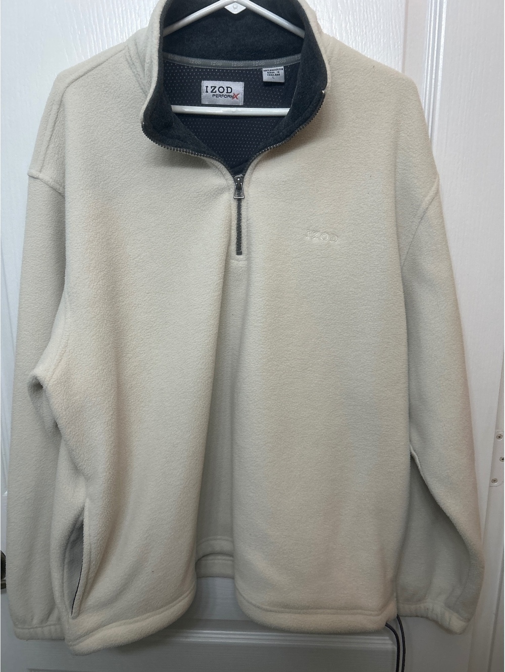 IZOD PerformX Men's Large Cream Fleece Pullover with Half-Zip and Adjustable Hem